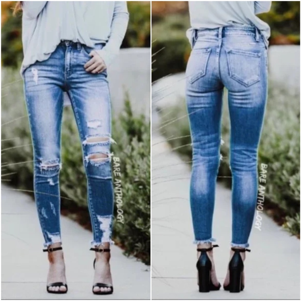 Kancan Distressed light wash Skinny denim jeans - Picture 1 of 5